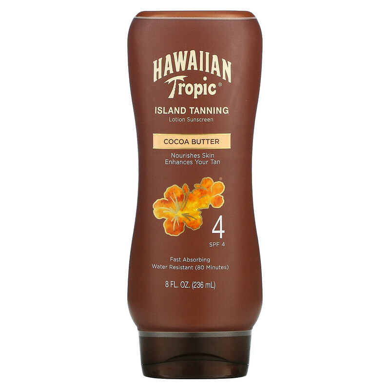 Hawaiian Tropic, Island Tanning, солнцезащитный лосьон, масло какао, SPF 4, 236 мл (8 жидк. Унций)