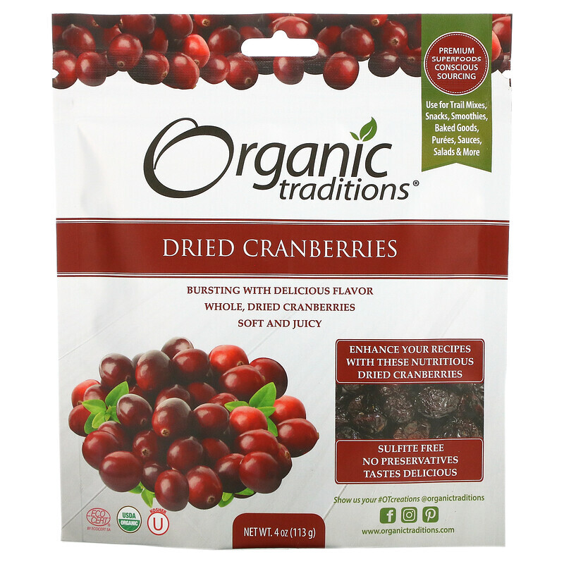 Клюква Organic Traditions, Dried Cranberries, 4 oz (113 g)