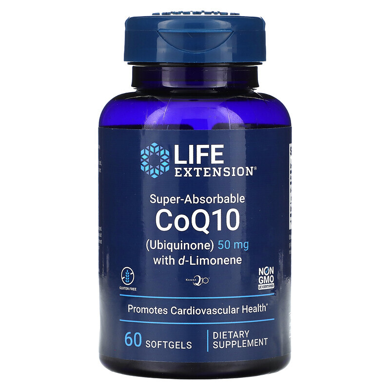 Коэнзим Q10 (CoQ10)  Well Be Life Extension, Супер-усваиваемый коэнзим Q10 с d-лимоненом, 50 мг, 60 мягких таблеток