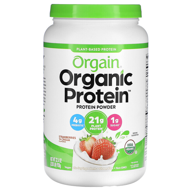 Растительный белок  Well Be Orgain, Органический протеиновый порошок, на растительной основе, клубничный крем, 920 г (32,4 унции)