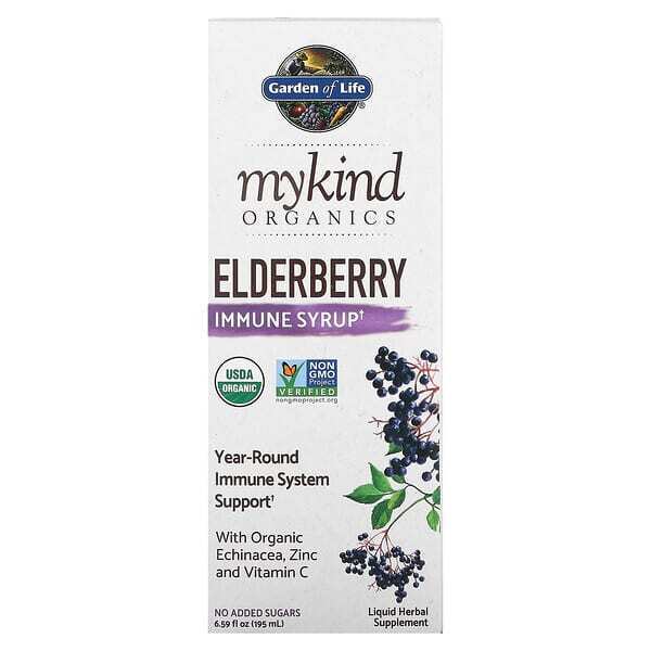 Бузина (Elderberry) Garden of Life, MyKind Organics, сироп для повышения иммунитета с бузиной, 195 мл (6,59 жидк. унции)