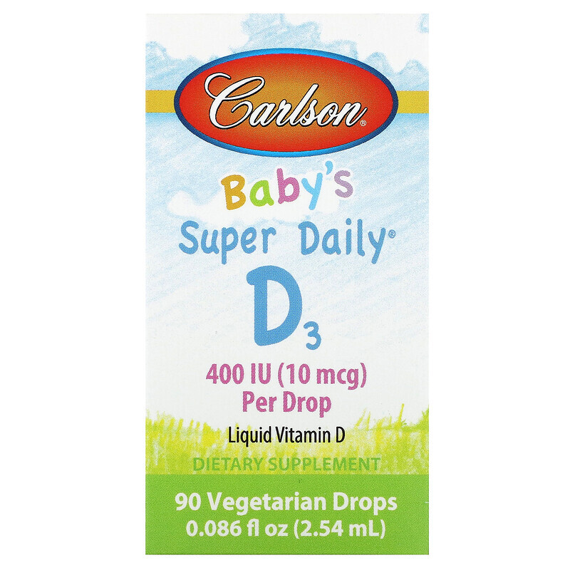 Carlson, Baby's Super Daily D3, 10 мкг (400 МЕ), 2,54 мл (0,086 жидк. Унции)