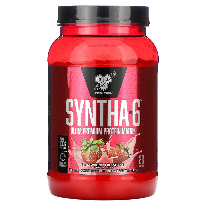 BSN, Syntha-6, Ultra Premium Protein Matrix, клубничный молочный коктейль, 1,32 кг (2,91 фунта)