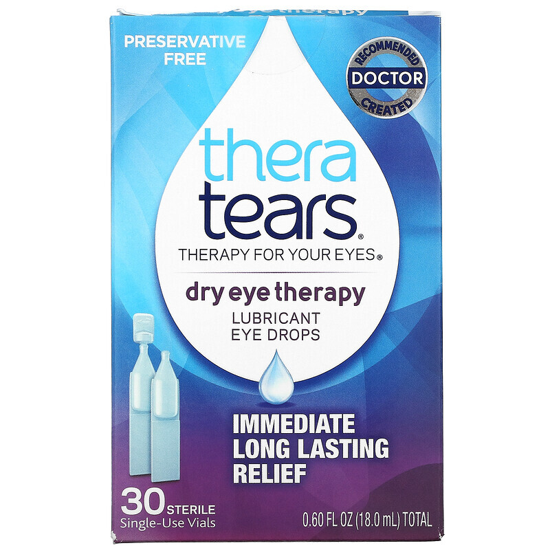 Капли для глаз TheraTears, Dry Eye Therapy, глазные капли со смазкой, 30 стерильных одноразовых флаконов