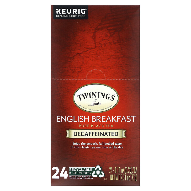 Twinings, Reiner Schwarztee, englisches Frühstück, entkoffeiniert, 24 K-Cup-Pads, je 3,2 g (0,11 oz.)