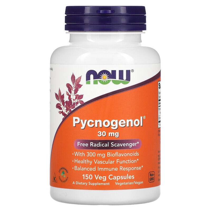 NOW Foods, Pycnogenol, пикногенол, 30 мг, 150 вегетарианских капсул