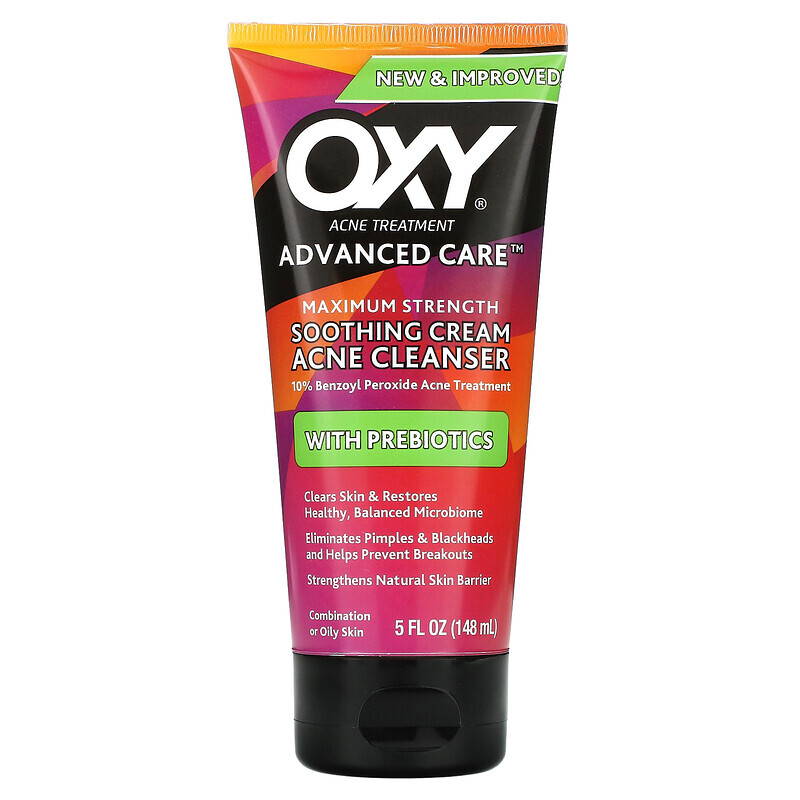 Очищающие средства для лица  Well Be Oxy Skin Care, Успокаивающий крем для очищения от акне с пребиотиками, максимальная сила действия, 148 мл (5 жидк. Унций)