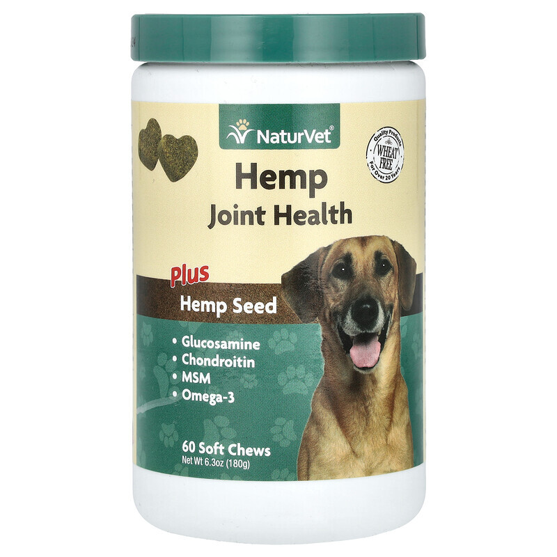 NaturVet, Hemp Joint Health Plus Hemp Seed, для собак, 60 жевательных таблеток, 180 г (6,3 унции)