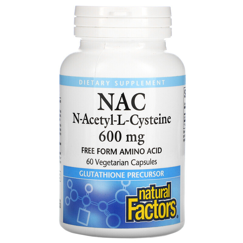 N-ацетилцистеин Natural Factors, NAC N-ацетил-L цистеин, 600 мг, 60 вегетарианских капсул