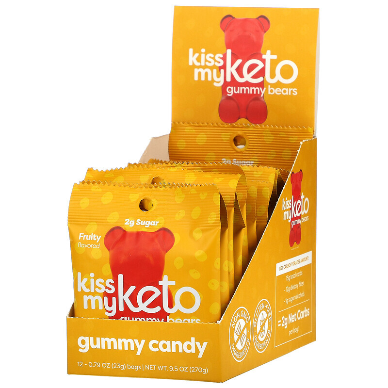 Kiss My Keto, Keto Gummy Bears, жевательные мармеладки в форме мишек, подходит для кетодиеты, со вкусом фруктов, 12 пакетиков по 23 г (0,79 унции)