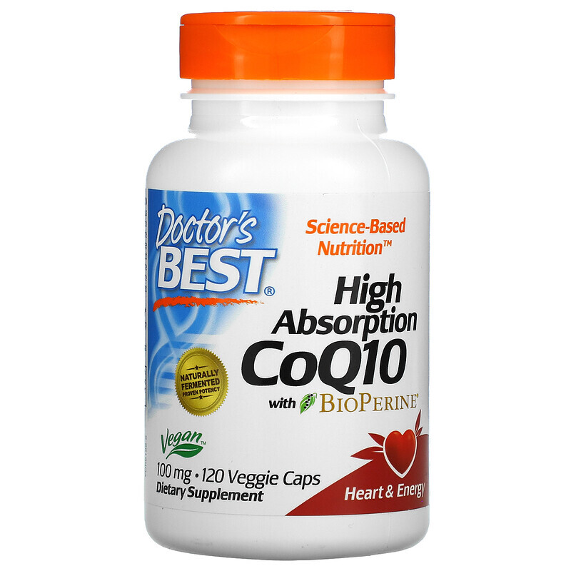 Коэнзим Q10 (CoQ10)  Well Be Doctor's Best, коэнзим Q10 с высокой степенью всасывания, с BioPerine, 100 мг, 120 вегетарианских капсул