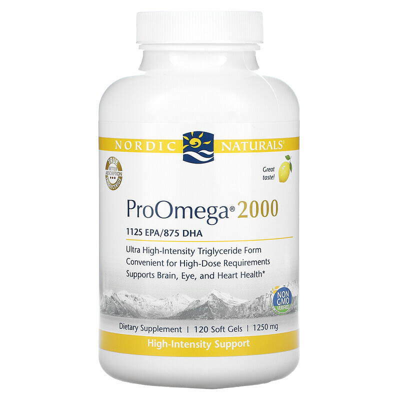 Nordic Naturals, ProOmega 2000, лимон, 1,250 мг, 120 мягких таблеток