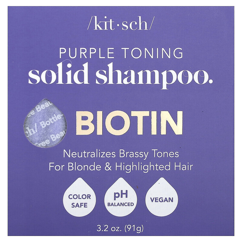 Kitsch, Твердый шампунь Purple Toning, с цветком апельсина и жасмином, 91 г (3,2 унции)