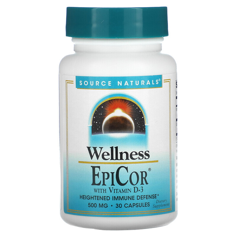 Биодобавки с клетчаткой Source Naturals, Wellness, EpiCor с витамином D-3, 500 мг, 30 капсул