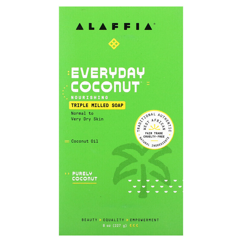 Alaffia, Кусковое мыло тройного помола, чистый кокос, 227 г (8 унций)