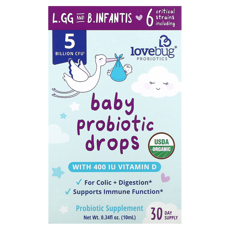 LoveBug Probiotics, пробиотик для детей, в жидкой форме, 5 млрд КОЕ, 10 мл (0,34 жидк. унции)