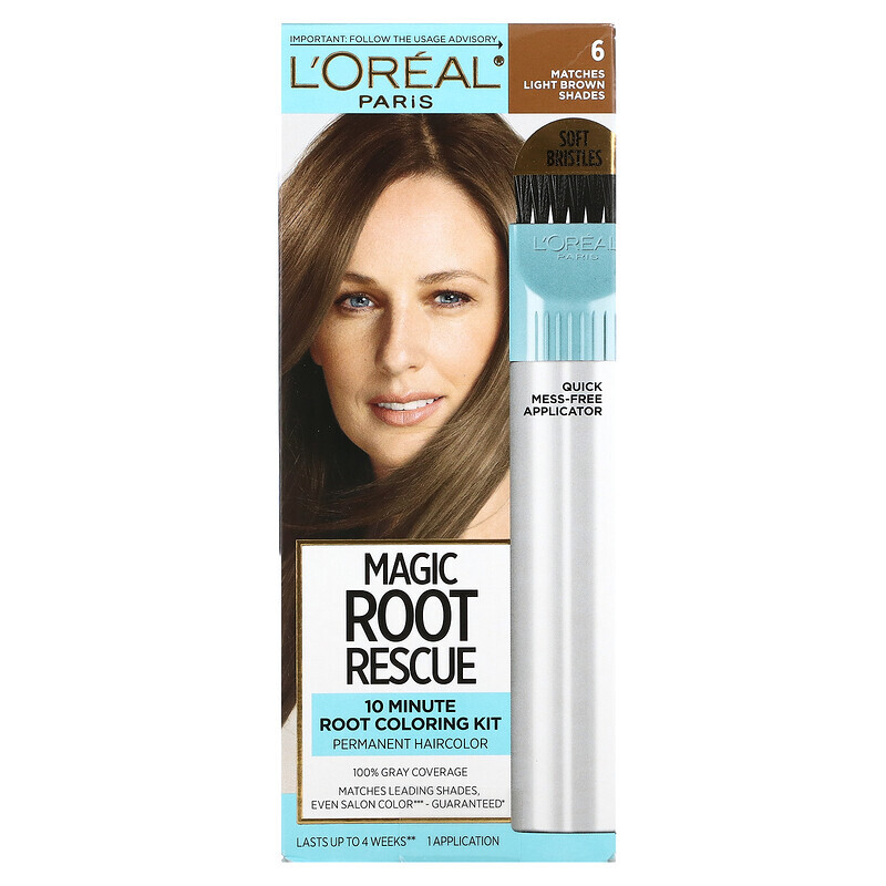 L'Oréal, Magic Root Rescue, комплект для окрашивания корней за 10 минут, оттенок 6 светло-каштановый, на 1 применение