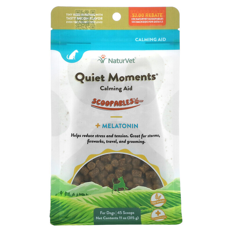 NaturVet, Messlöffel, Quiet Moments Calming Aid + Melatonin, für Hunde, Speck, 315 g (11 oz.)