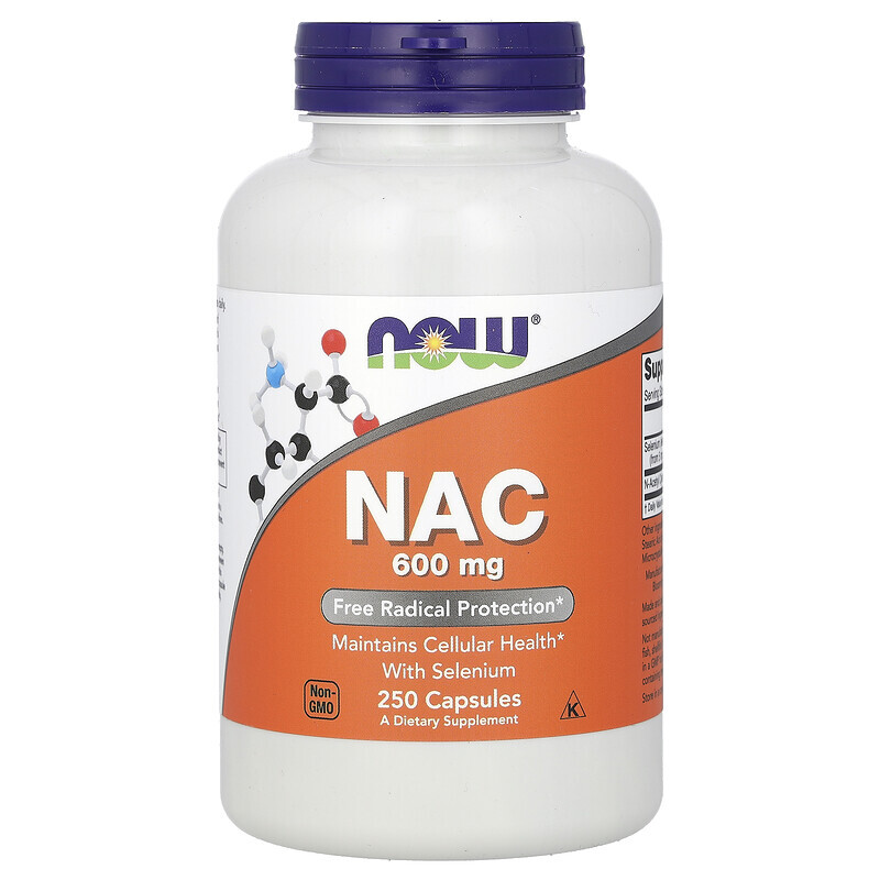 NOW Foods, NAC (N-ацетилцистеин), 600 мг, 250 вегетарианских капсул