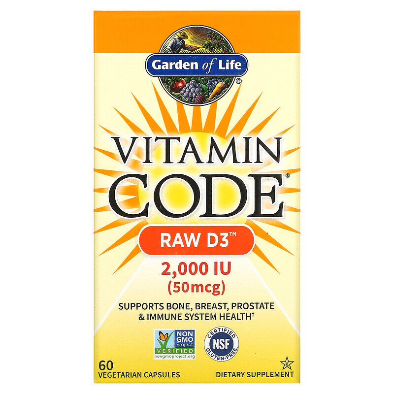 Garden of Life, Vitamin Code, RAW D3, 50 мкг (2000 МЕ), 60 вегетарианских капсул