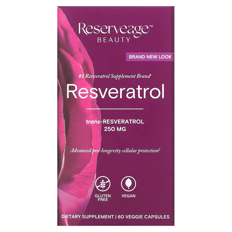 Reserveage Nutrition, ресвератрол, транс-ресвератрол, 250 мг, 60 растительных капсул