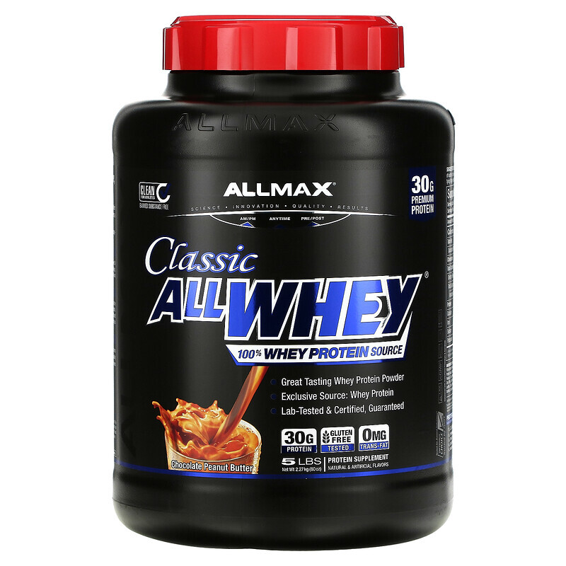 Сывороточный белок  Well Be ALLMAX, Classic AllWhey, 100% сывороточный протеин, шоколад и арахисовое масло, 2,27 кг (5 фунтов)