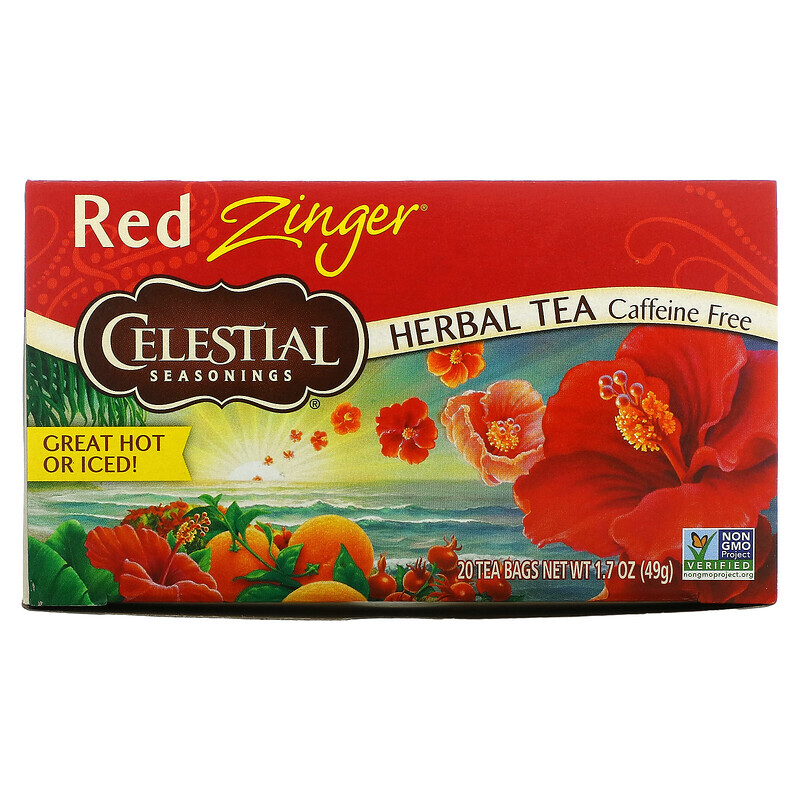 Celestial Seasonings, травяной чай, Red Zinger, без кофеина, 20 чайных пакетиков, 49 г (1,7 унции)