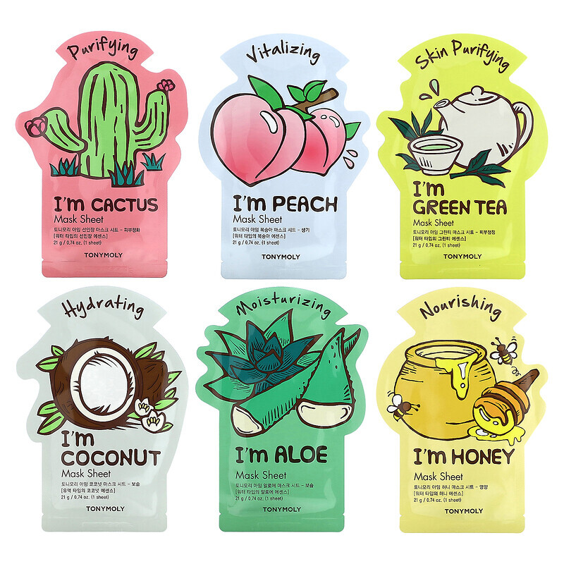 Tony Moly, Super Food Beauty Mask Bowl Set, 6 шт., 21 г (0,74 унции)