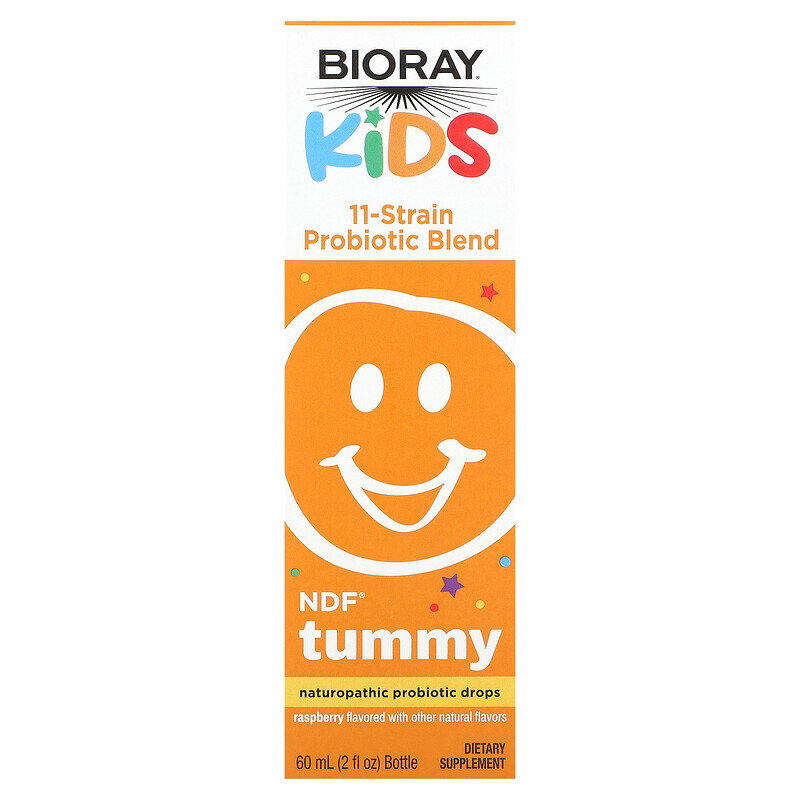 Bioray Inc., Kids, NDF Tummy, смесь из 11 штаммов пробиотиков, со вкусом малины, 60 мл (2 жидк. унции)