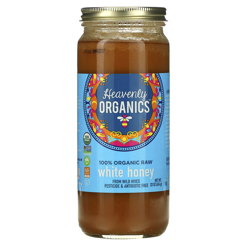   Well Be Heavenly Organics, 100% органический необработанный белый мед, 624 г (22 унции)