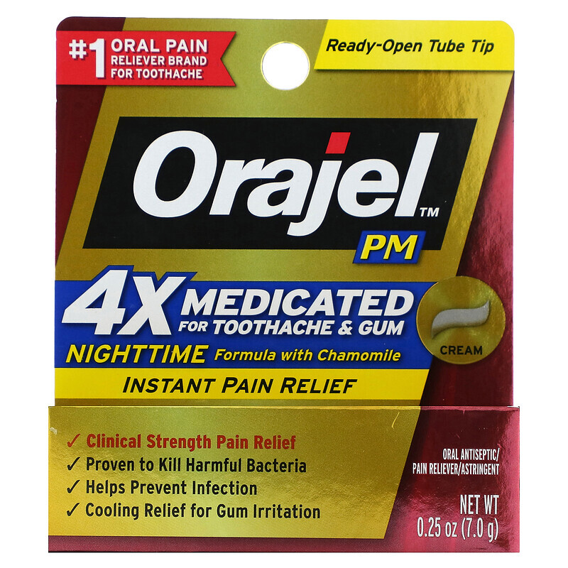 Orajel, PM 4X Medicated For Toothache & Gum Cream, Creme für Zahnschmerzen und Zahnfleisch, 7 g (0,25 oz.)