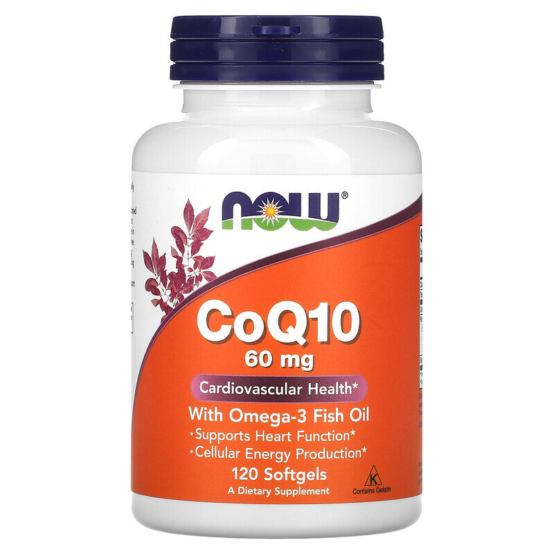 Коэнзим Q10 (CoQ10) NOW Foods, коэнзим Q10 с рыбьим жиром с омега-3, 60 мг, 120 капсул