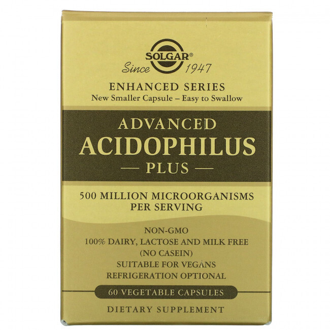 Solgar, Advanced Acidophilus Plus, 60 растительных капсул