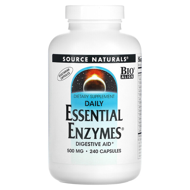 Source Naturals, Daily Essential Enzymes, добавка с незаменимыми ферментами для ежедневного использования, 500 мг, 240 капсул