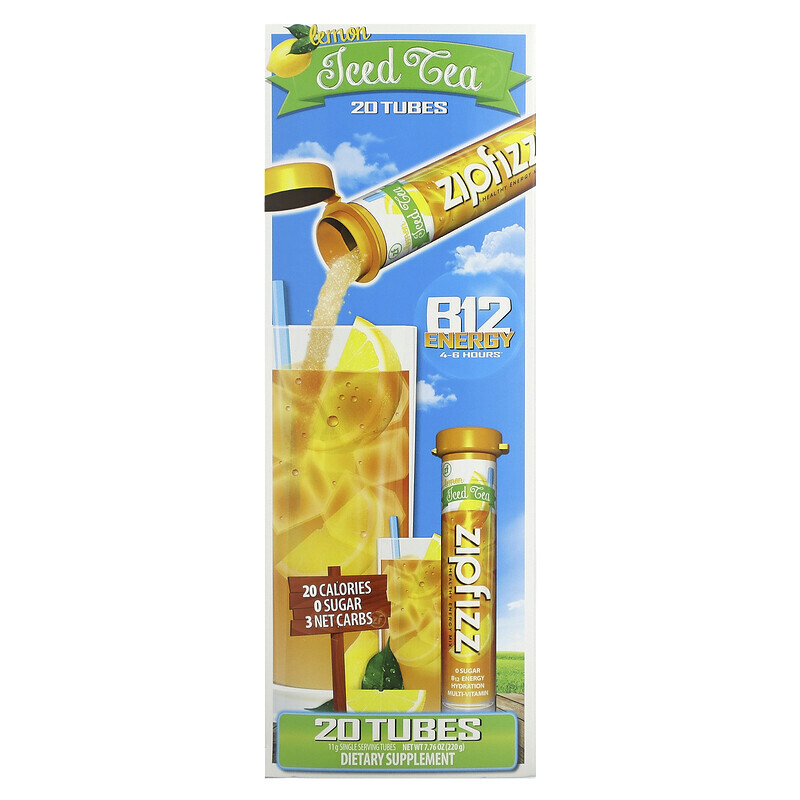 Zipfizz, чай со льдом, здоровая энергетическая смесь с витамином B12, со вкусом лимона, 20 тюбиков по 11 г (0,39 унции)