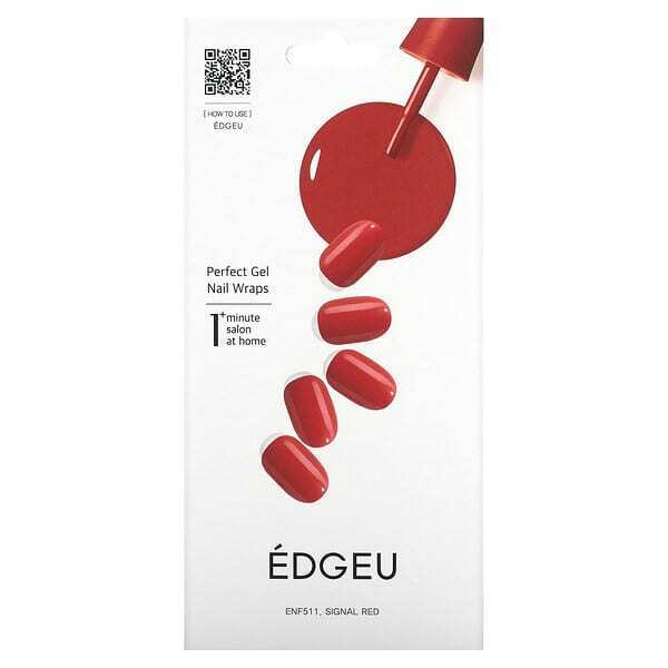   Well Be Edgeu, Гелевые обертывания для ногтей Perfect, ENF511, сигнальный красный, набор из 16 полосок