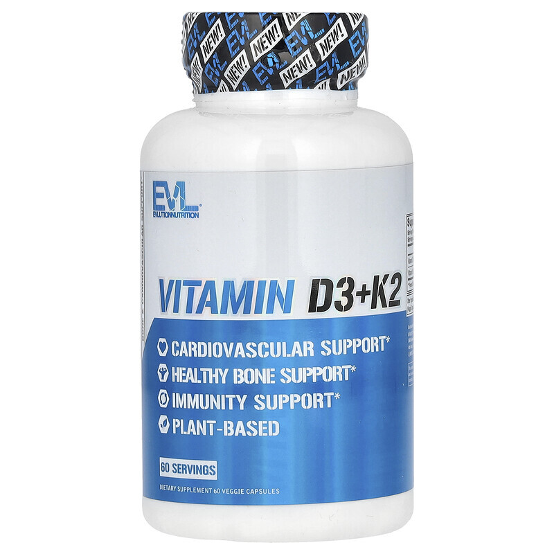 EVLution Nutrition, витамины D3 и К2, 60 вегетарианских капсул