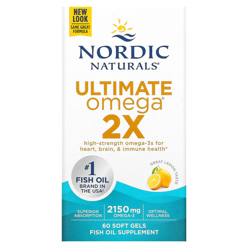 Nordic Naturals, Ultimate Omega 2X, со вкусом лимона, 1075 мг, 60 капсул