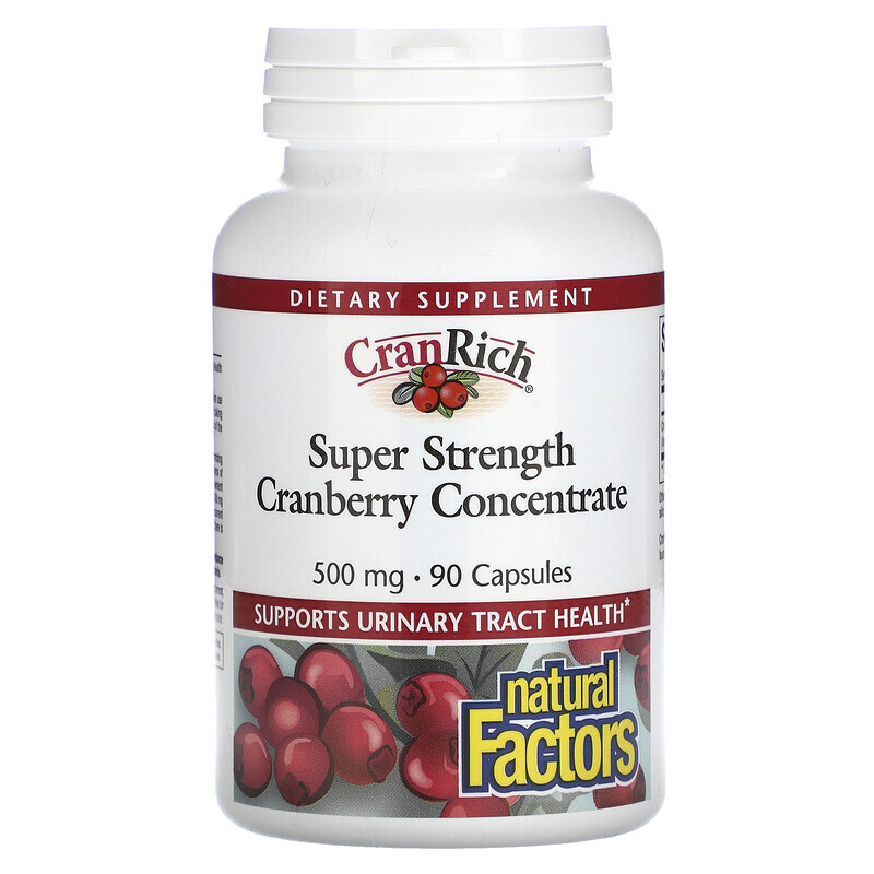  Natural Factors, CranRich, Super Strength, концентрат клюквы, 500 мг, 90 капсул