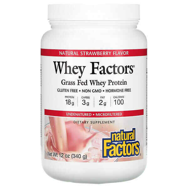   Well Be Natural Factors, Whey Factors, Grass Fed Whey Protein, Natural Strawberry, 12 oz (340 g)