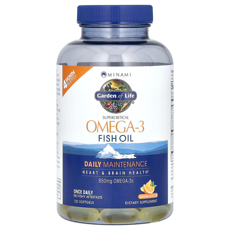 Minami Nutrition, Сверхкритический, Omega-3 Fish Oil, 850 мг, апельсиновый вкус, 120 гелевых капсул в каждой упаковке