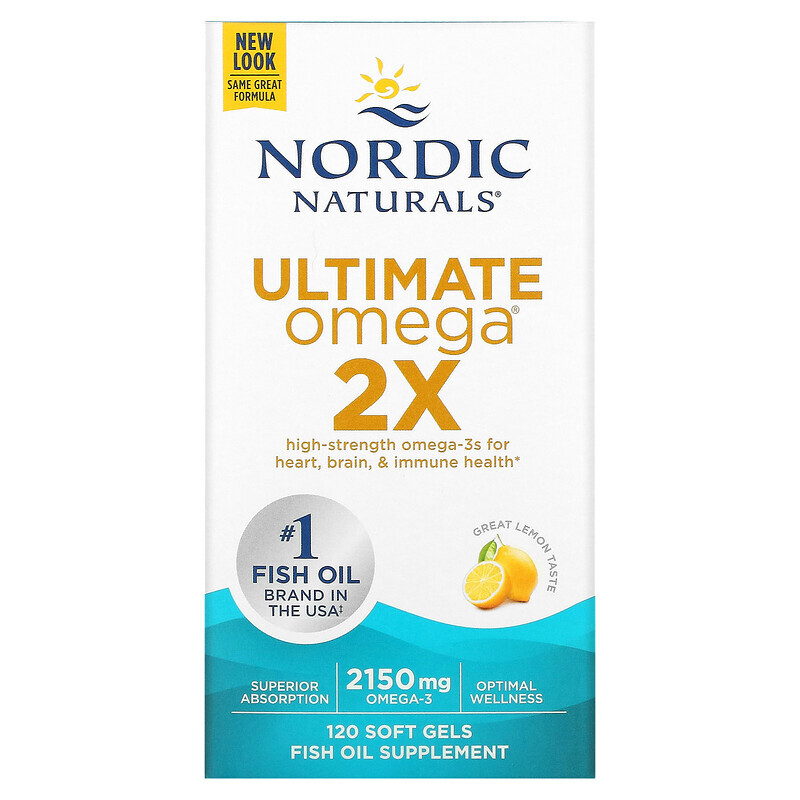 Nordic Naturals, Ultimate Omega 2X, со вкусом лимона, 1075 мг, 120 капсул