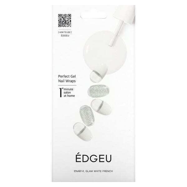 Edgeu, Perfect Gel Nail Wraps, ENT814, белый лак для ногтей, набор из 16 полосок