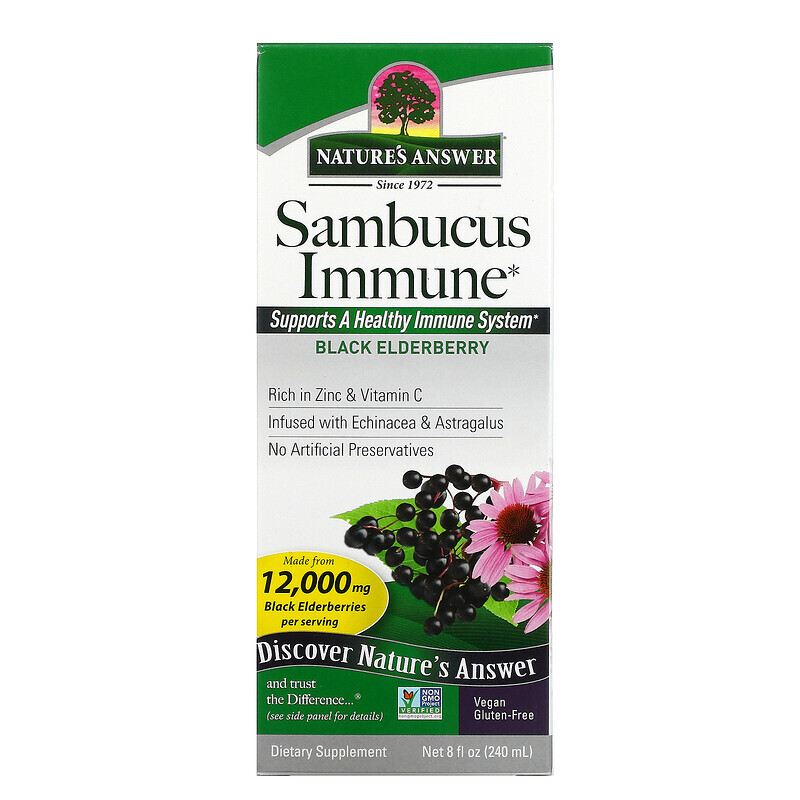 Бузина (Elderberry) Nature's Answer, Sambucus Immune, черная бузина, 12 000 мг, 240 мл (8 жидк. унций)