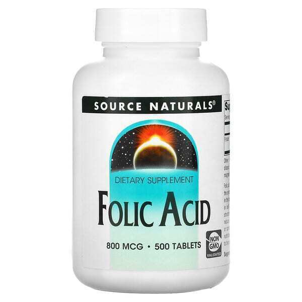 Source Naturals, Фолиевая кислота, 800 мкг, 500 таблеток