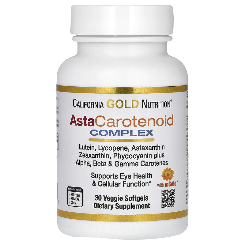 California Gold Nutrition, AstaCarotenoid, комплекс с лютеином, ликопином и астаксантином, 30 растительных мягких таблеток