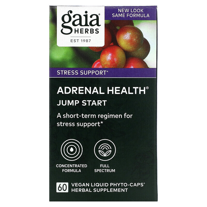 Gaia Herbs, Adrenal Health, Jump Start, 60 веганских фитокапсул с жидкостью