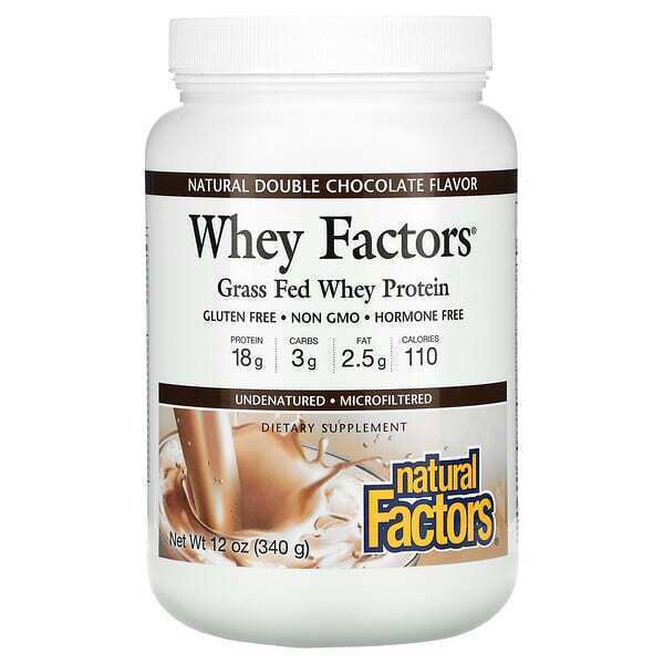  Natural Factors, Whey Factors, Grass Fed Whey Protein, Natural Double Chocolate, 12 oz (340 g)