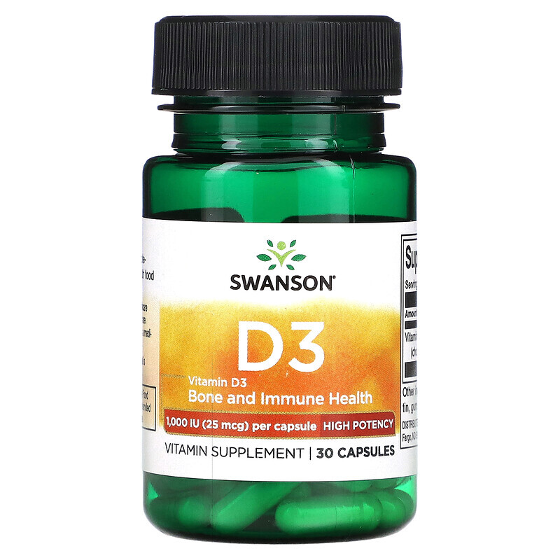 Swanson, Vitamin D3, hochwirksam, 1.000 IU (25 mcg), 30 Kapseln