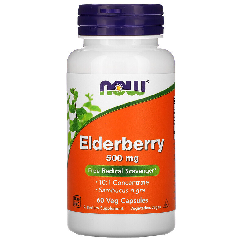 Бузина (Elderberry)  Well Be NOW Foods, бузина, 500 мг, 60 вегетарианских капсул